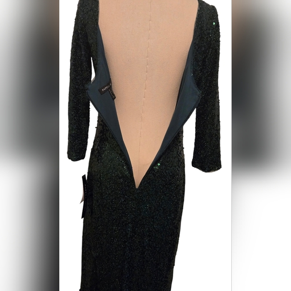 NWT~Papell Studio Elegant 'HUNTER' Green Sequin Cowl-back Dress - Picture 7 of 13